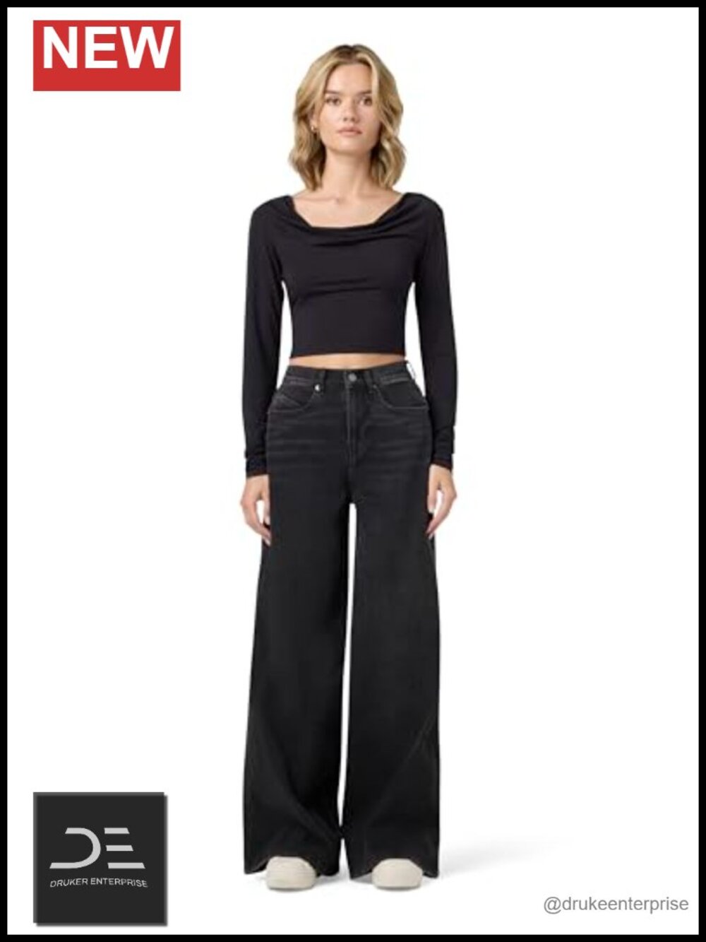 Wide Leg Denim Jeans High Rise Relaxed Fit Stretch Cotton Women's Size